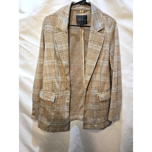 Sanctuary Classic Brown Houndstooth Plaid Blazer Stretchy Knit, Oversized Small - Picture 8 of 10
